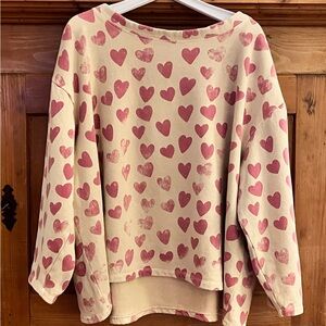 Magnolia Pearl Ever Hearts Sweatshirt in Cream and Pink